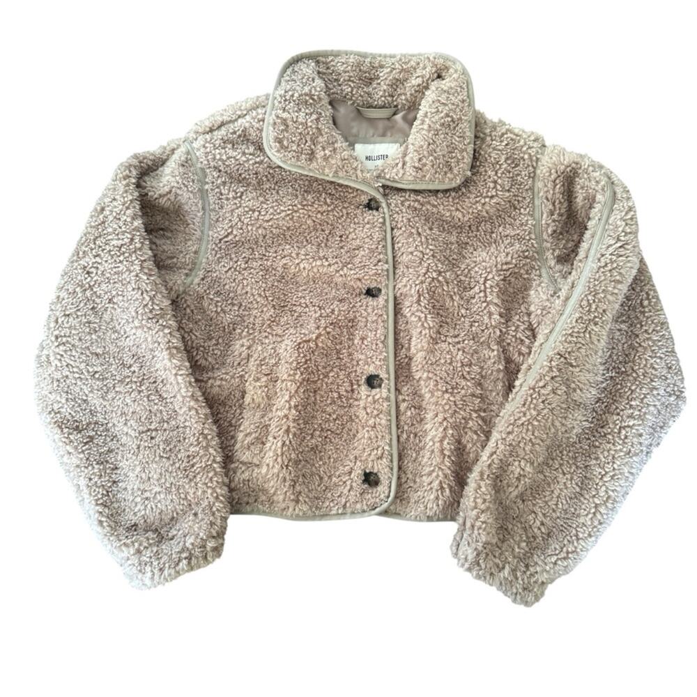 Hollister Women's Sherpa Jacket Biker Silhouette 
Light Brown Cozy Fall Size XS